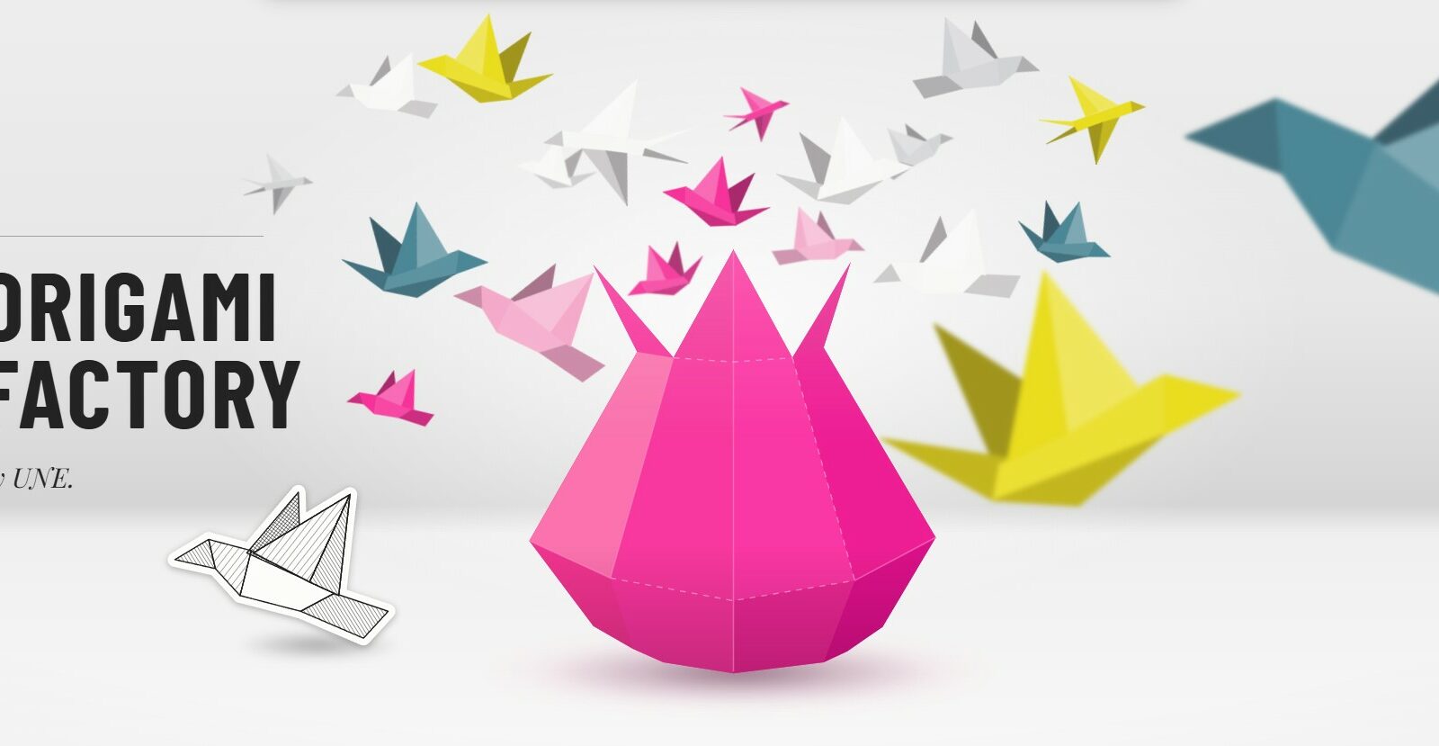 Capture d’écran du site web Origami Factory présentant son univers créatif autour de l’origami et sa nouvelle direction artistique.